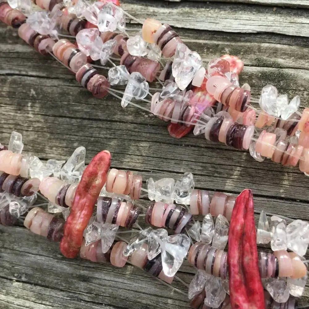 Unique natural materials pink and clear collar necklace